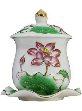 浮雕描金敬神供奉净水杯佛具用品