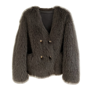心软的神!仿狐狸毛皮毛一体双排扣短款环保皮草年轻款毛毛外套女