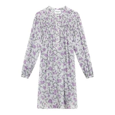 MARANT ETOILE DANAEL 法式淑女V领紫色印花连衣裙女