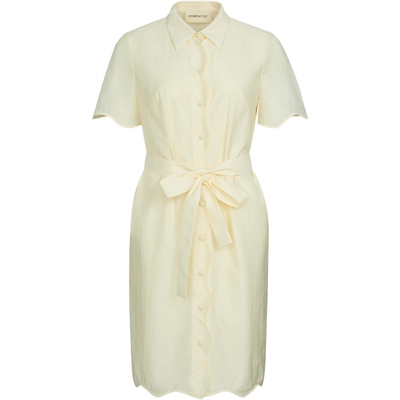 宝姿PORTSPURE女装2026春夏新品波浪饰边短袖及膝配腰带连衣裙女