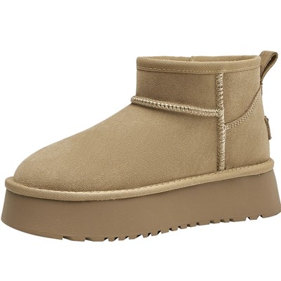 厚底8CM雪地靴女2025年新款防水短筒内增高冬季保暖加绒面包棉鞋