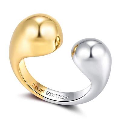 INCH EDITION水滴双色拼接戒指高级感小众开口戒简约大方创意戒指