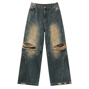 【明星同款】BLINDNOPLAN 23AW 做旧机能破坏牛仔裤洗水休闲长裤