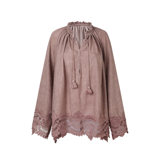 halfmoon x LOOKNOW2026春季新款蕾丝粉色蕾花边宽松衬衫