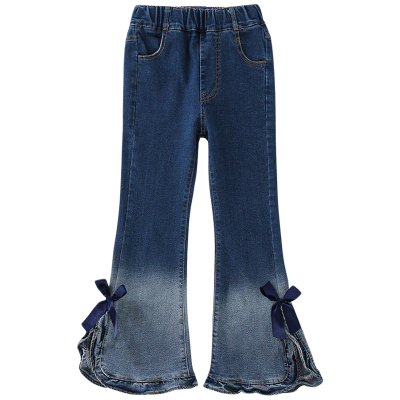 女童牛仔裤春秋冬加绒喇叭裤子