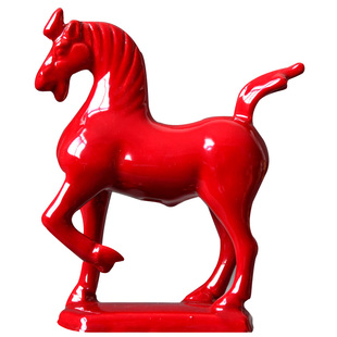 唐三彩陶瓷红马家居摆件装饰工艺品生肖马礼物鸿运招财马到成功
