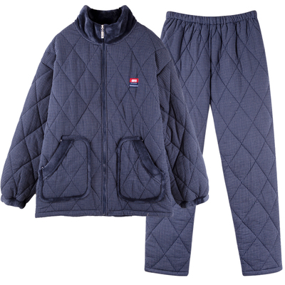 男士三层加厚睡衣梭织纯棉夹棉