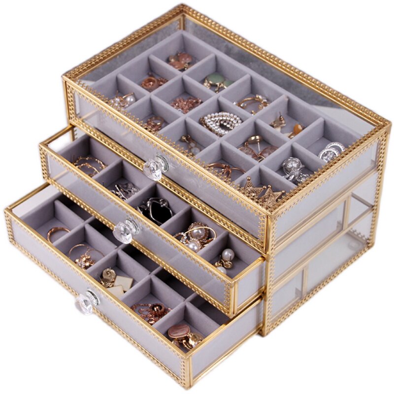 首饰收纳盒抽屉式饰品置物架玻璃