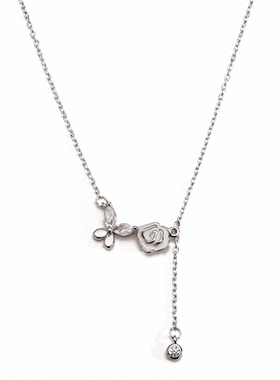 银奥女山茶花蝴蝶项链