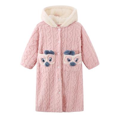 长款连帽冬季保暖浴袍法兰绒睡袍