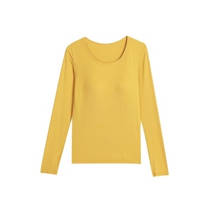 莫代尔带胸垫打底衫女秋衣一体式长袖T恤上衣免穿文胸春秋季女装