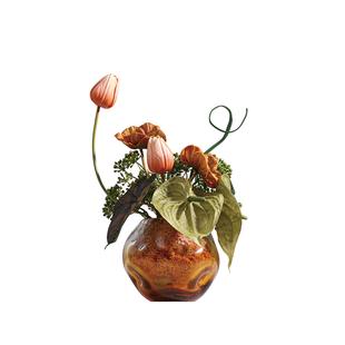 花小只 现代轻奢橙色系商业小花赪霞 洽谈区酒店民宿会所装饰摆件