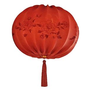 喜庆节日刺绣红灯笼阳台春节装饰布艺古风灯笼婚庆乔迁牡丹花吊灯