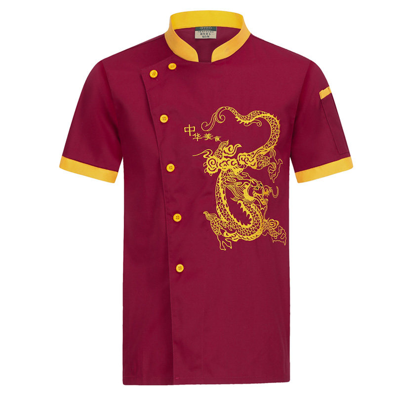 厨师服短袖透气防水绣龙夏工作服