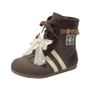 女童靴子儿童马丁靴2025秋冬新款女孩中筒拳击德训公主加绒小皮靴