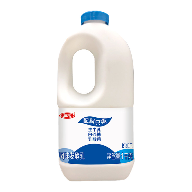 三元风味酸牛奶1000g*2桶低温发酵乳生牛乳水果捞低温冷藏酸奶