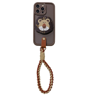 咖啡棕狮子支架手绳适用荣耀500手机壳400/300pro新款200斜跨magic8/7挂绳100腕带90全包80防摔x70软x50套win