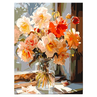 diy数字油画花卉diy填色画成人解压治愈系手绘客厅装饰画丙烯画