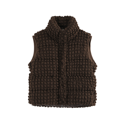 XMOOM立领皱感泡泡格羽绒马甲