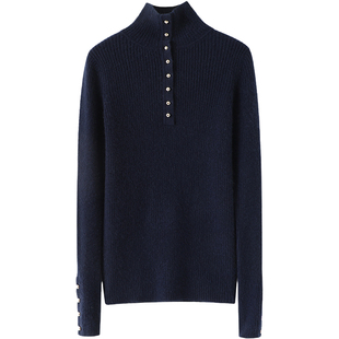 特别提气质！金扣高领修身100羊绒衫女纯羊绒毛衣针织打底衫秋冬