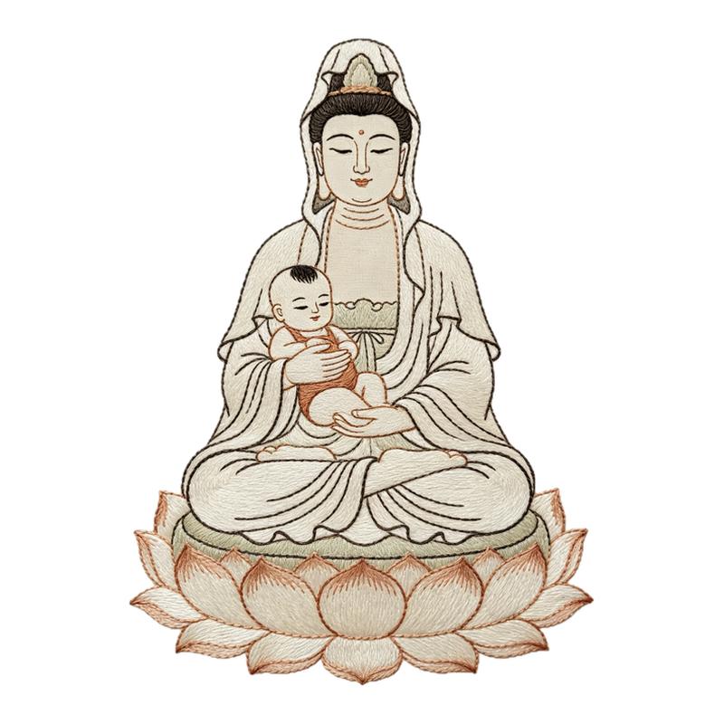 送子观音刺绣线稿图背胶稳定器