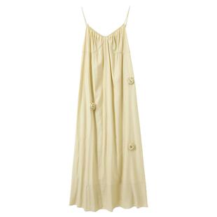 三彩2025夏季新款肌理感吊带裙立体花朵A字裙连衣裙长裙度假M