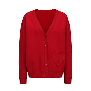 【徐如蓝同款】NanaJacqueline红色花边针织套装开衫新款新年春节