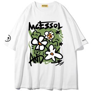 Mcessol设计师原创品牌涂鸦植物花朵圆领短袖t恤男女中性风纯棉