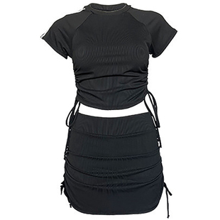 苏拉娜公主分体泳衣女保守显瘦遮肚裙式短袖运动黑色泡温泉游泳衣