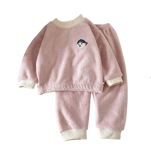 女宝宝睡衣加绒加厚儿童家居服秋冬款男女小童韩版双面绒保暖套装