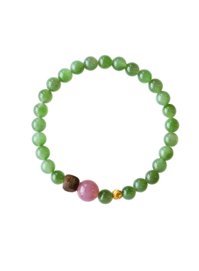 新款和田碧玉紫马粉晶沉香手链