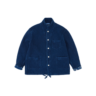 市井蓝染 植物染纱重磅剑道面料宽松休闲外套刺子sashiko复古工装