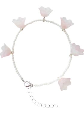 琉璃小清新粉色铃兰花925银手饰