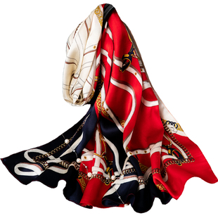 高档100%桑蚕丝真丝丝巾女秋冬天百搭长款中年妈妈围巾披肩送礼品