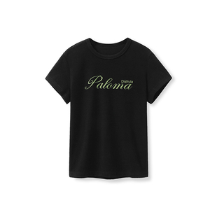 YANGLE_磨毛短袖T恤女2025年春季新款修身印花内搭打底衫叠穿上衣