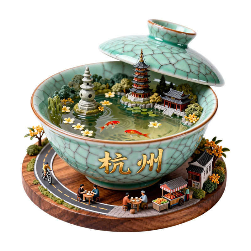 杭州特色被中景国潮风金属冰箱贴