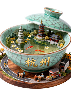 杭州特色被中景国潮风金属冰箱贴