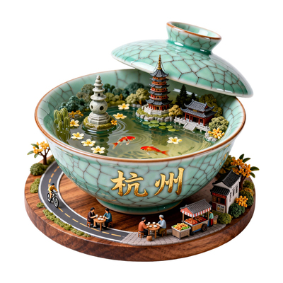 杭州特色被中景国潮风金属冰箱贴