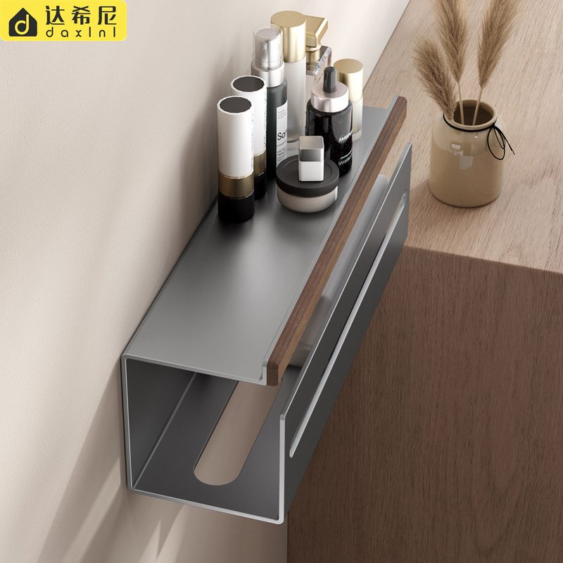 加大洗脸巾置物架卫生间胡桃木用品架架收纳太空打孔洗漱纸巾免铝