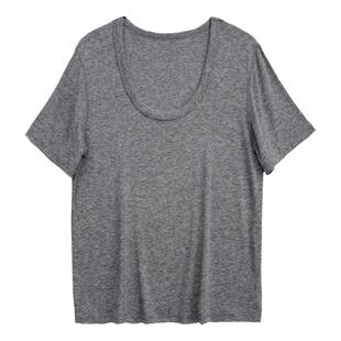 天丝羊毛~垂感大U领高弹力t恤软糯纯色舒适打底衫欧美风显瘦上衣