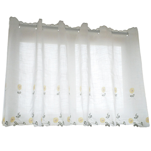 雏菊刺绣纱帘半截短窗帘魔术贴半帘短款小窗户遮光遮挡帘厨房短帘