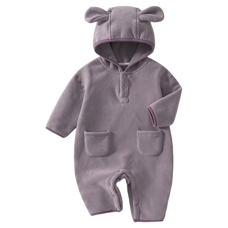 婴儿衣服秋季外出连体衣超萌小月龄宝宝摇粒绒卫衣爬爬服S