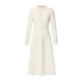 珂莱商场同款2026春冬季新款修身假两件气质绵羊毛亮片连衣裙子女