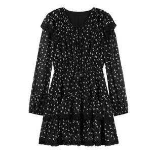 雪纺碎花连衣裙2025秋冬新款女装碎花裙小个子茶歇法式裙子