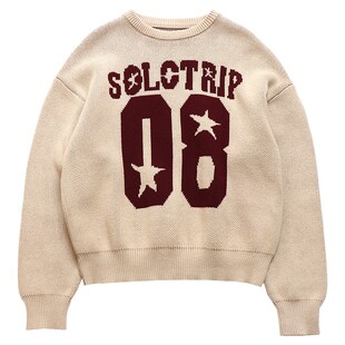 鹿与飞鸟“solo trip08”770g双色织法纯棉加厚圆领两色毛衣7254