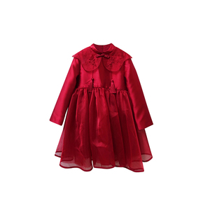 Qimoo淇木商场同款童装女童长袖网纱连衣裙配流苏QCL1LP125A