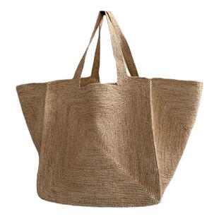 新款五面回型纹拉菲草大托特包可折叠多种背法女士