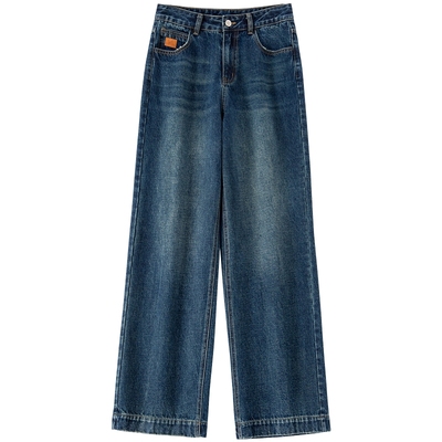 BANANA BABY2025年冬新款复古水洗牛仔裤女高腰显高显瘦阔腿长裤