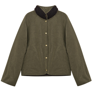 mooring巴恩风外套女短款双面穿军绿色羊毛棉袄保暖棉衣秋冬棉服