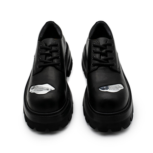 【帽子先森】黑色大头德比鞋男厚底真皮松糕鞋金属片装饰低帮鞋潮